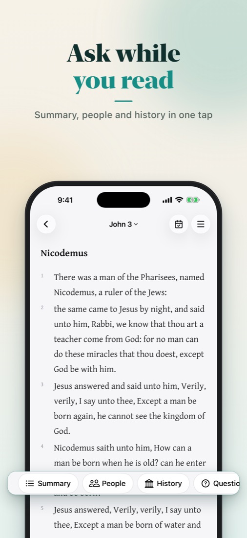Reader with summary, people and history actions
